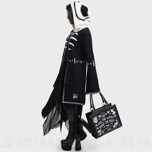 Killstar Scraps Hooded Knit Cardigan Black White Skeleton XS